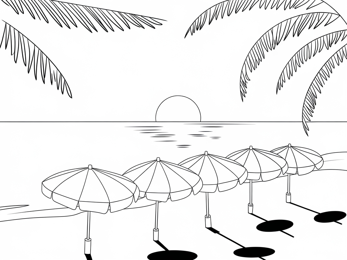 Relax Under These Beach Umbrellas at Sunset