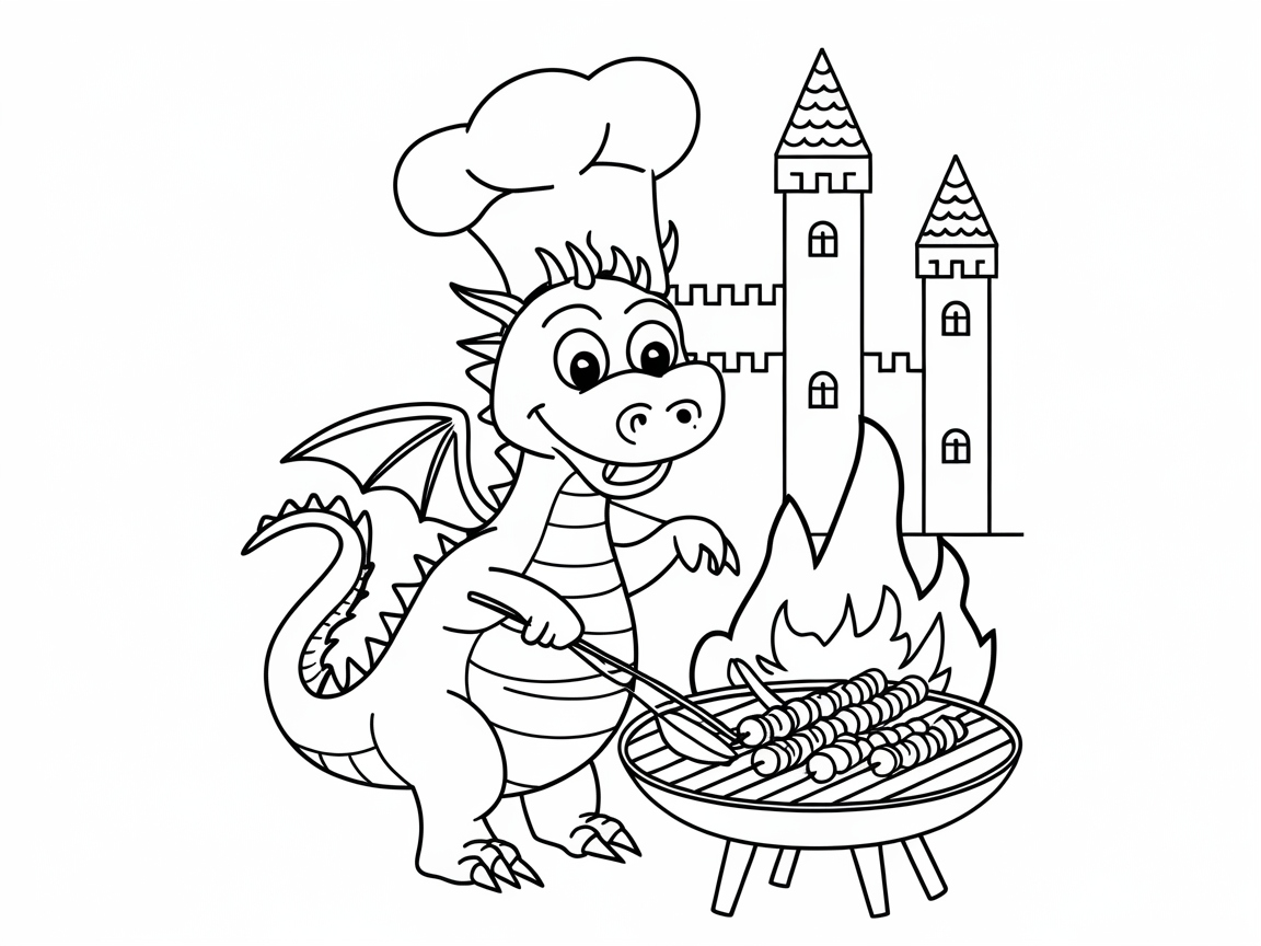 Fire Up Fun with This Dragon Chef Coloring Page