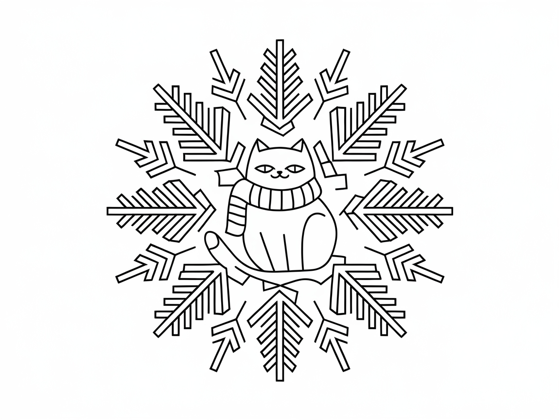 Cozy Winter Cat in a Snowflake Mandala