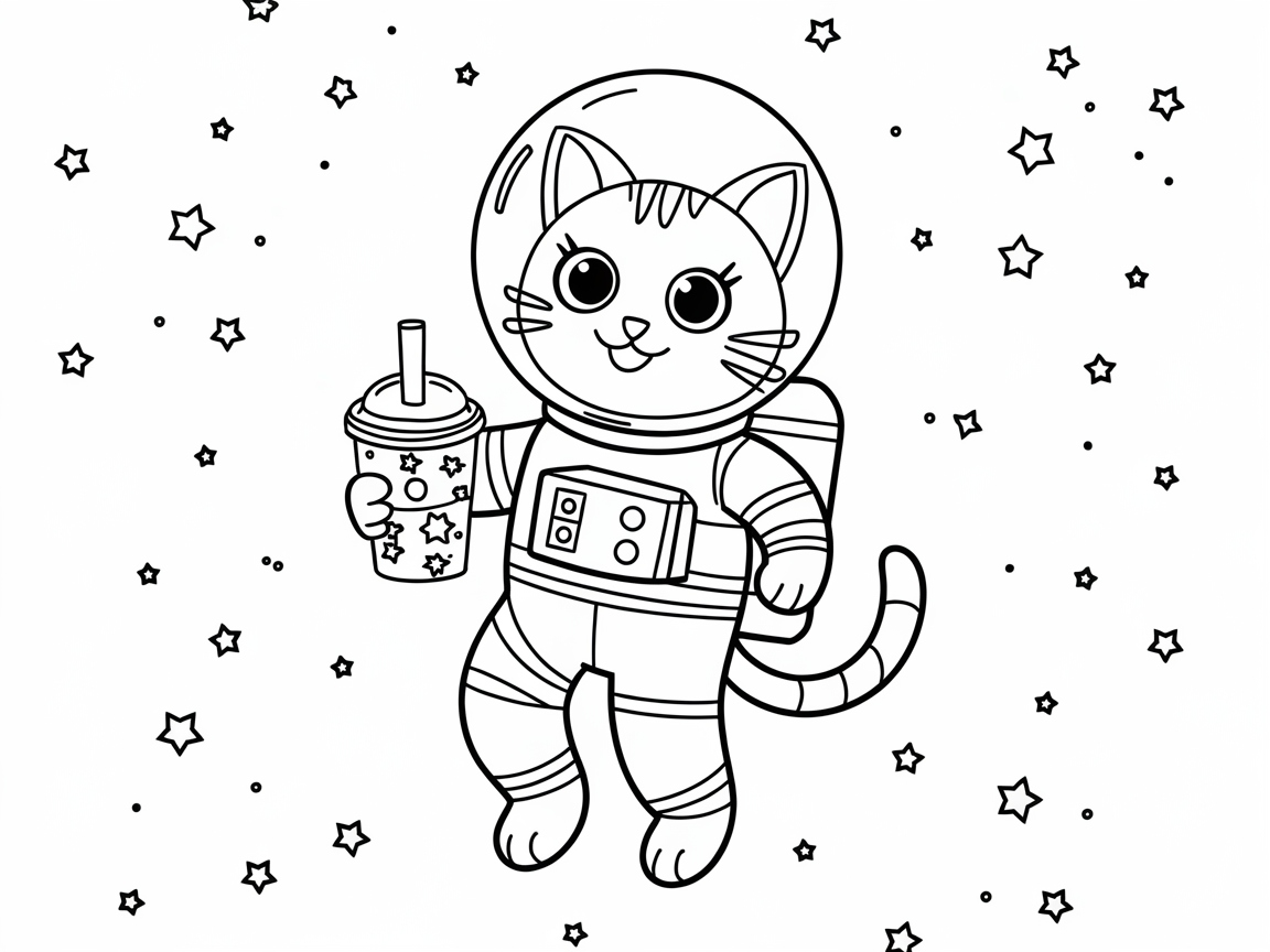 Astronaut Cat Exploring the Boba Galaxy