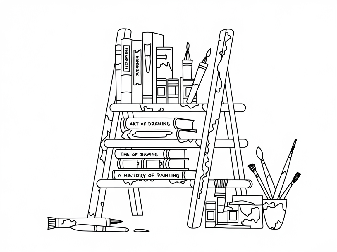 Artistic Bookshelf Filled with Creative Supplies