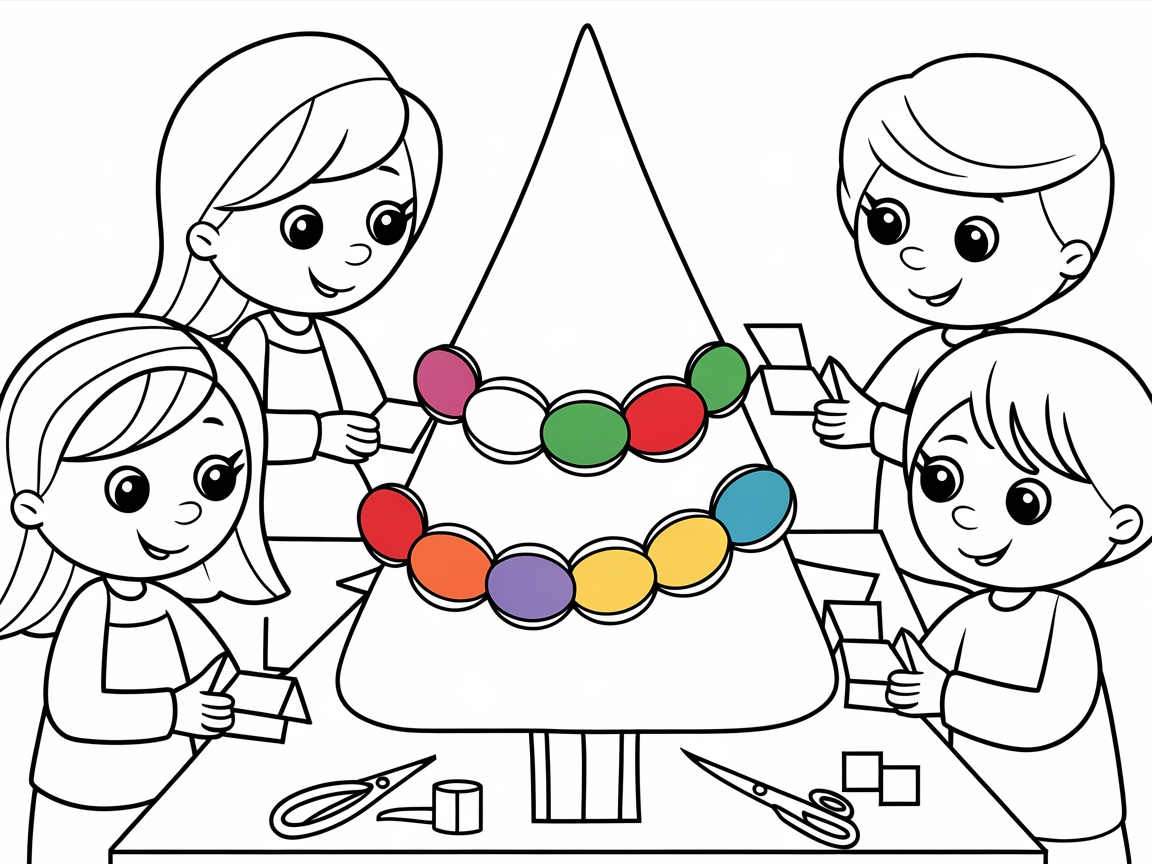 Creative Kids Crafting a Christmas Tree