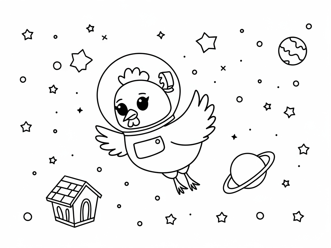Space Adventure Chicken Coloring Page