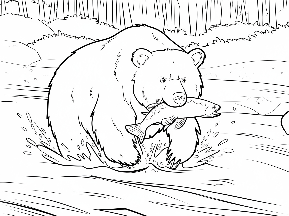 Exciting River Adventure with a Fishing Bear