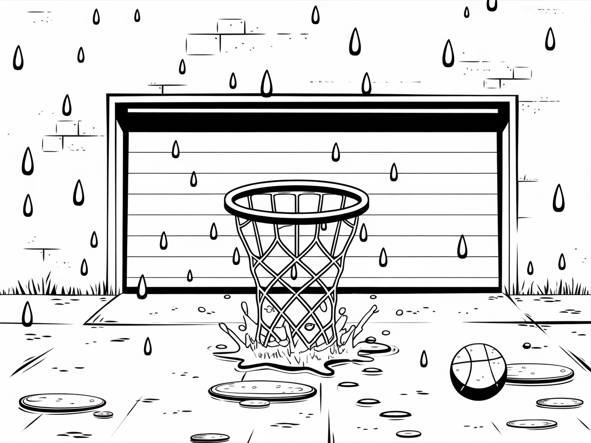 Splash into Creativity with This Rainy Day Basketball Scene
