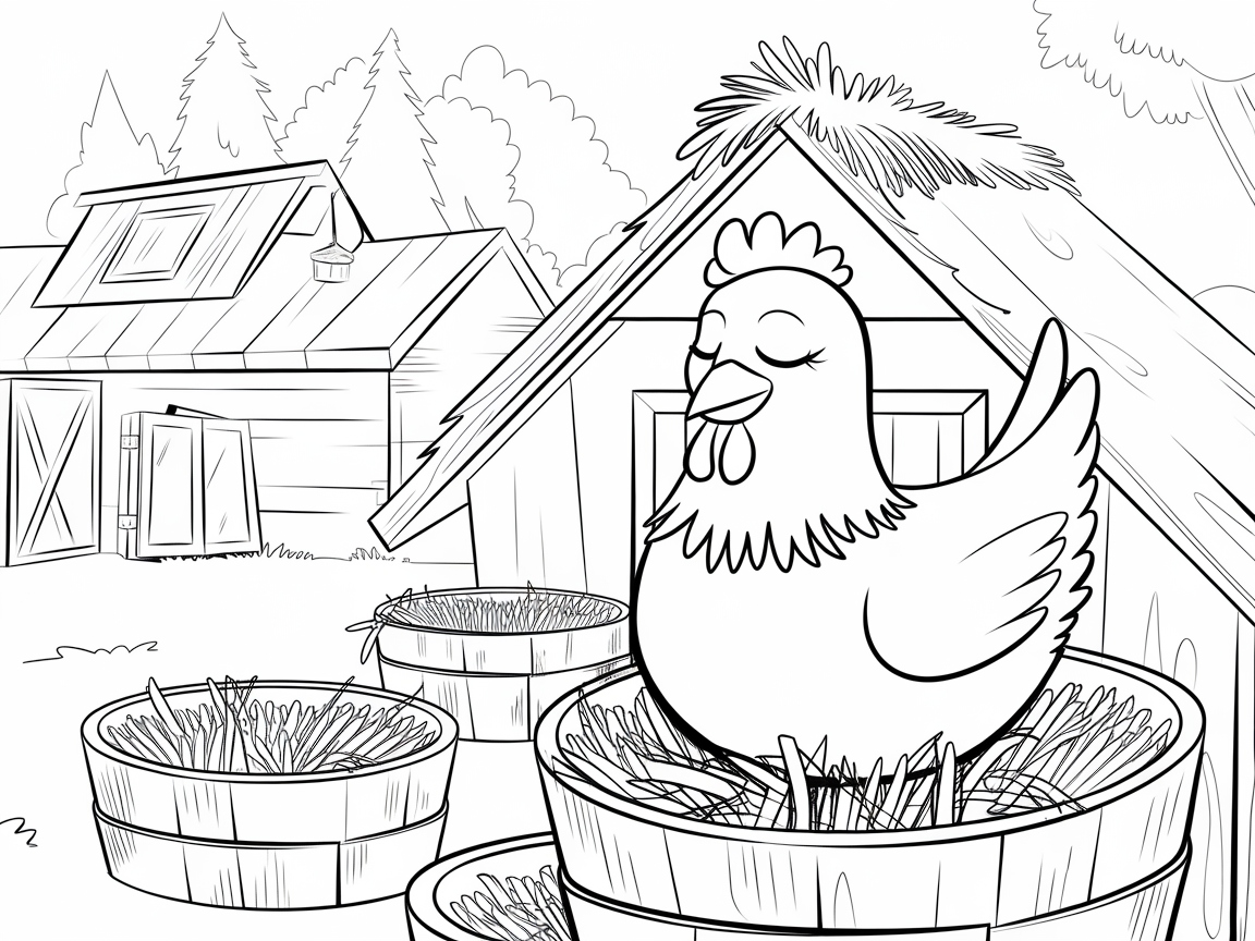Cozy Hen in a Rustic Farmyard Setting