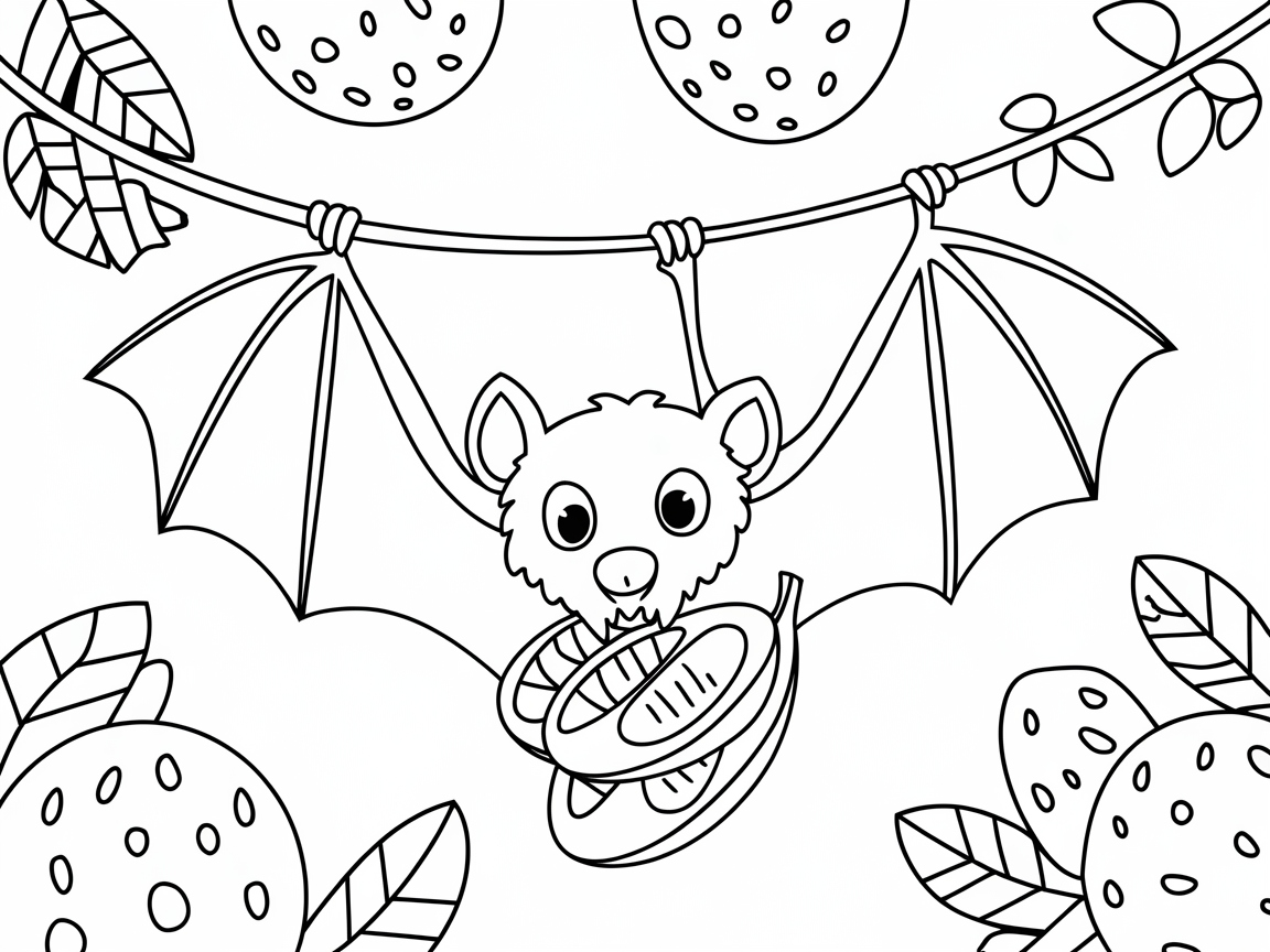 Playful Bat Swinging Among Fruits