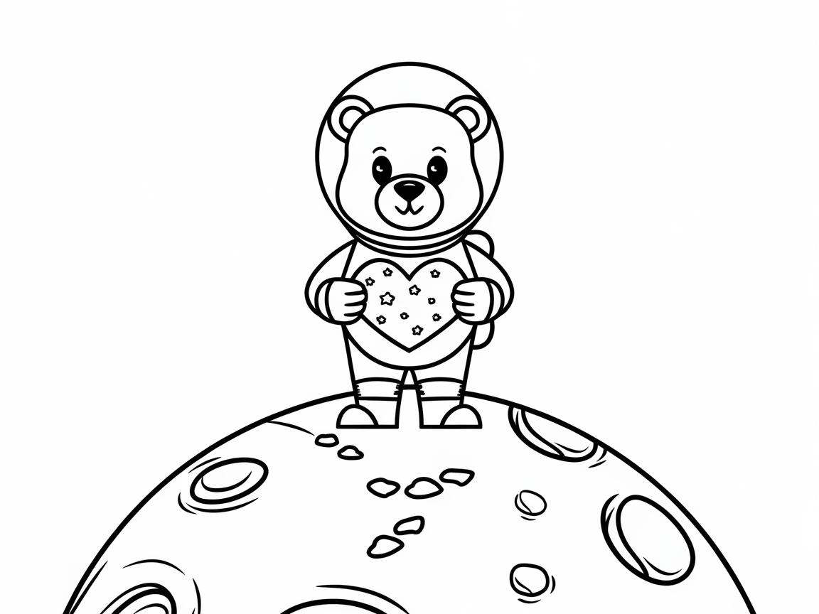 Astronaut Bear Holding a Cosmic Heart