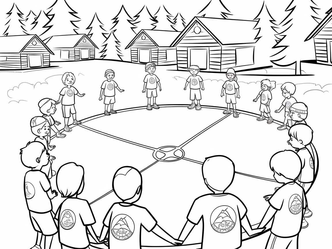 Join the Summer Camp Circle Gathering Coloring Page