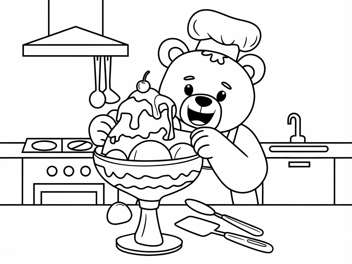 Create Sweet Memories with This Ice Cream Bear Coloring Page