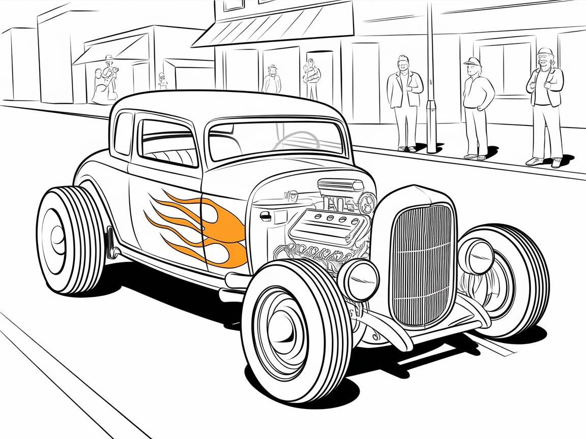 Turn Up the Heat With This Classic Hot Rod Coloring Page