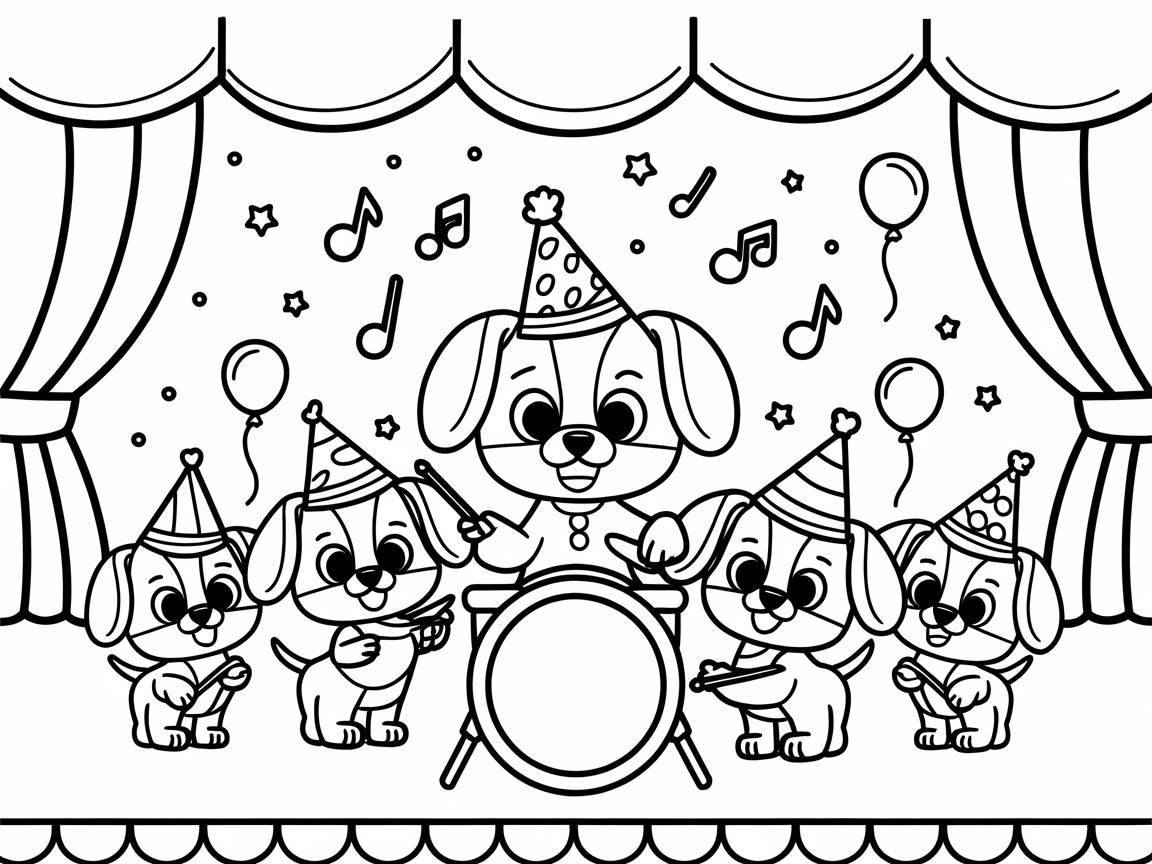 Puppy Band Bash: Color This Musical Celebration