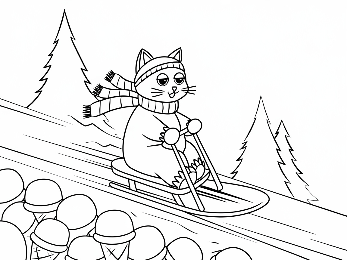 Sledding Cat in a Winter Wonderland
