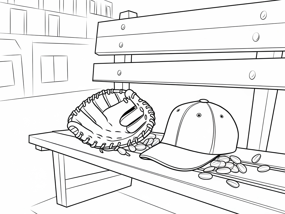 Relax on the Bench with This Baseball Glove Coloring Scene