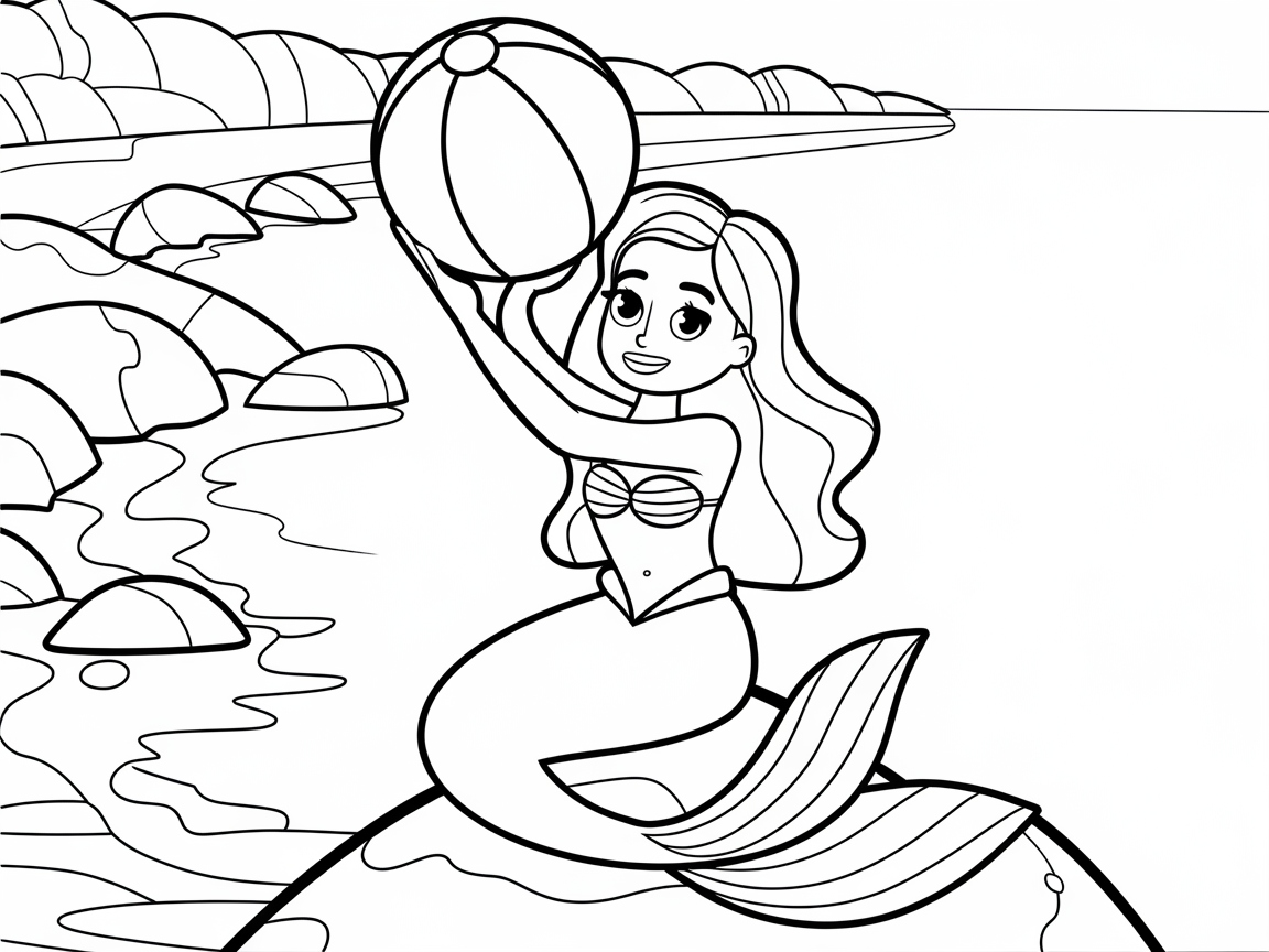 Color Your Own Magical Mermaid Beach Ball Scene