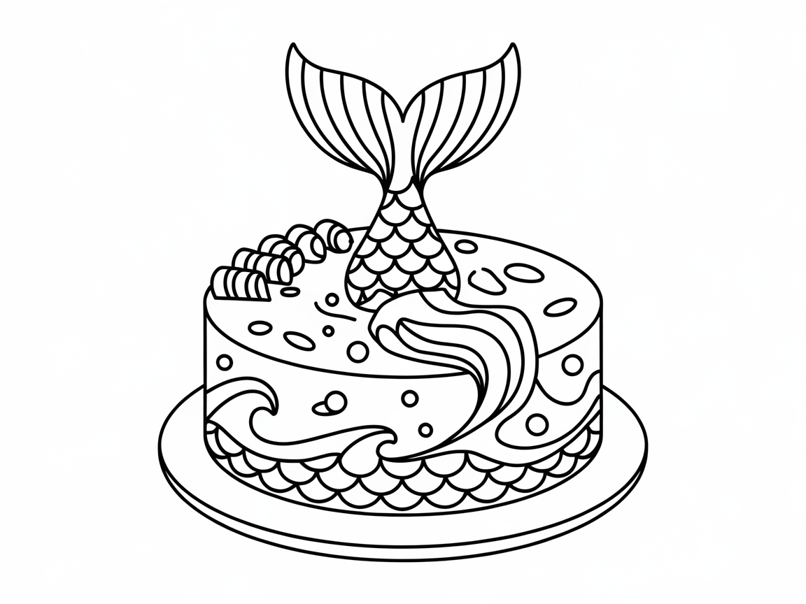 Make a Splash with This Mermaid Tail Cake Coloring Page
