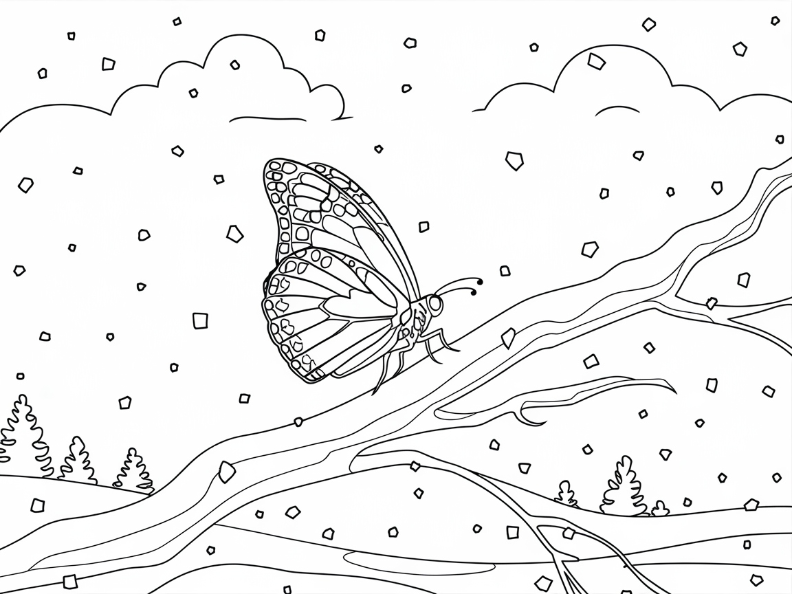 Color This Winter Wonderland Butterfly Scene