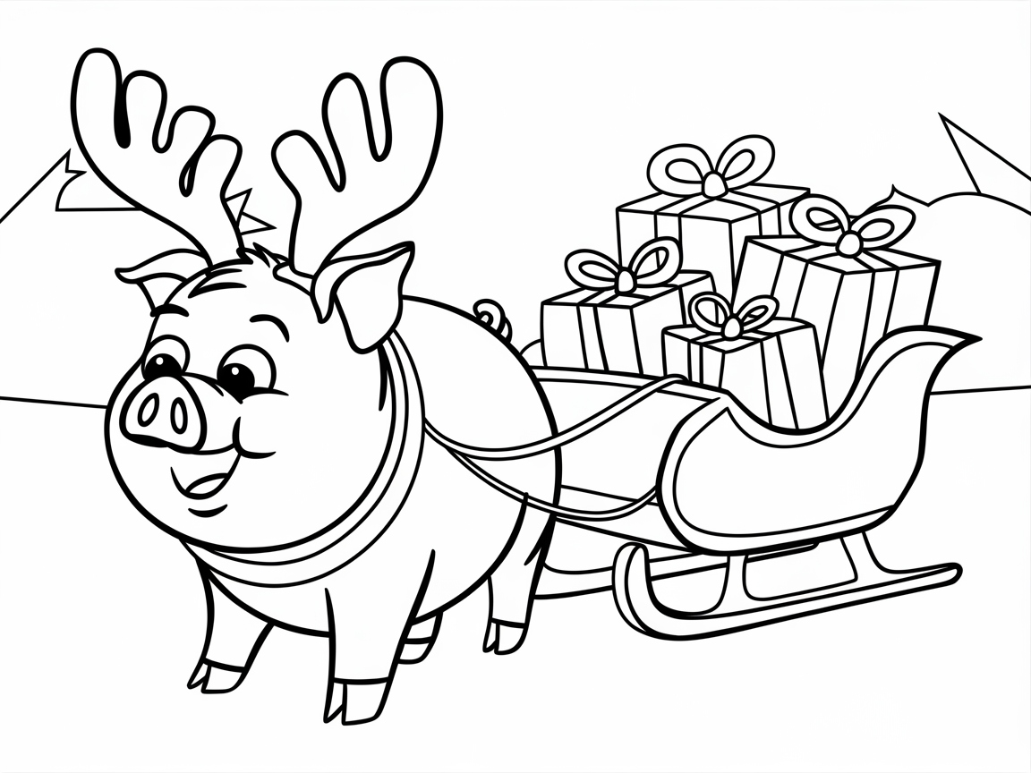 Reindeer Pig Pulling a Sleigh Full of Joy