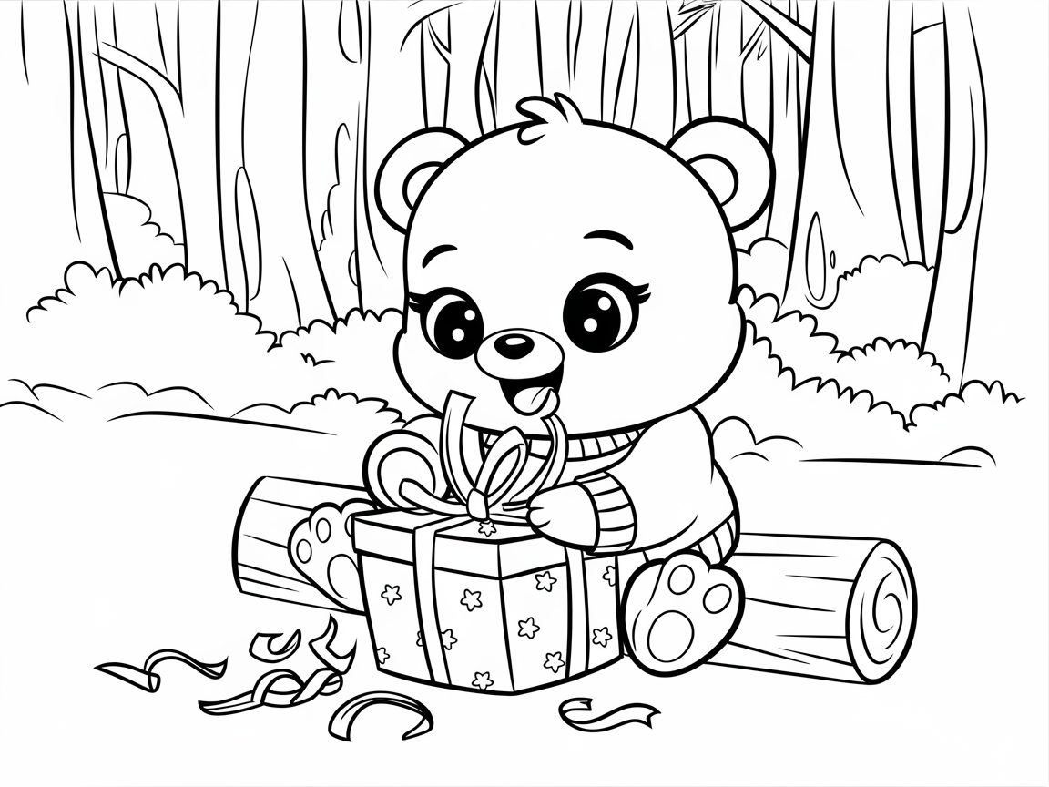 Unwrap Joy with This Gift-Opening Bear Coloring Page