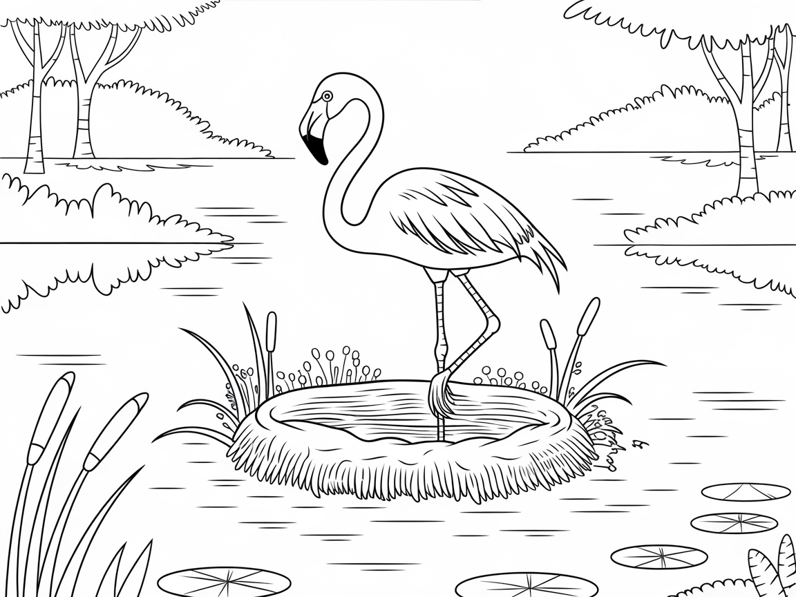 Elegant Flamingo in a Serene Wetland Scene