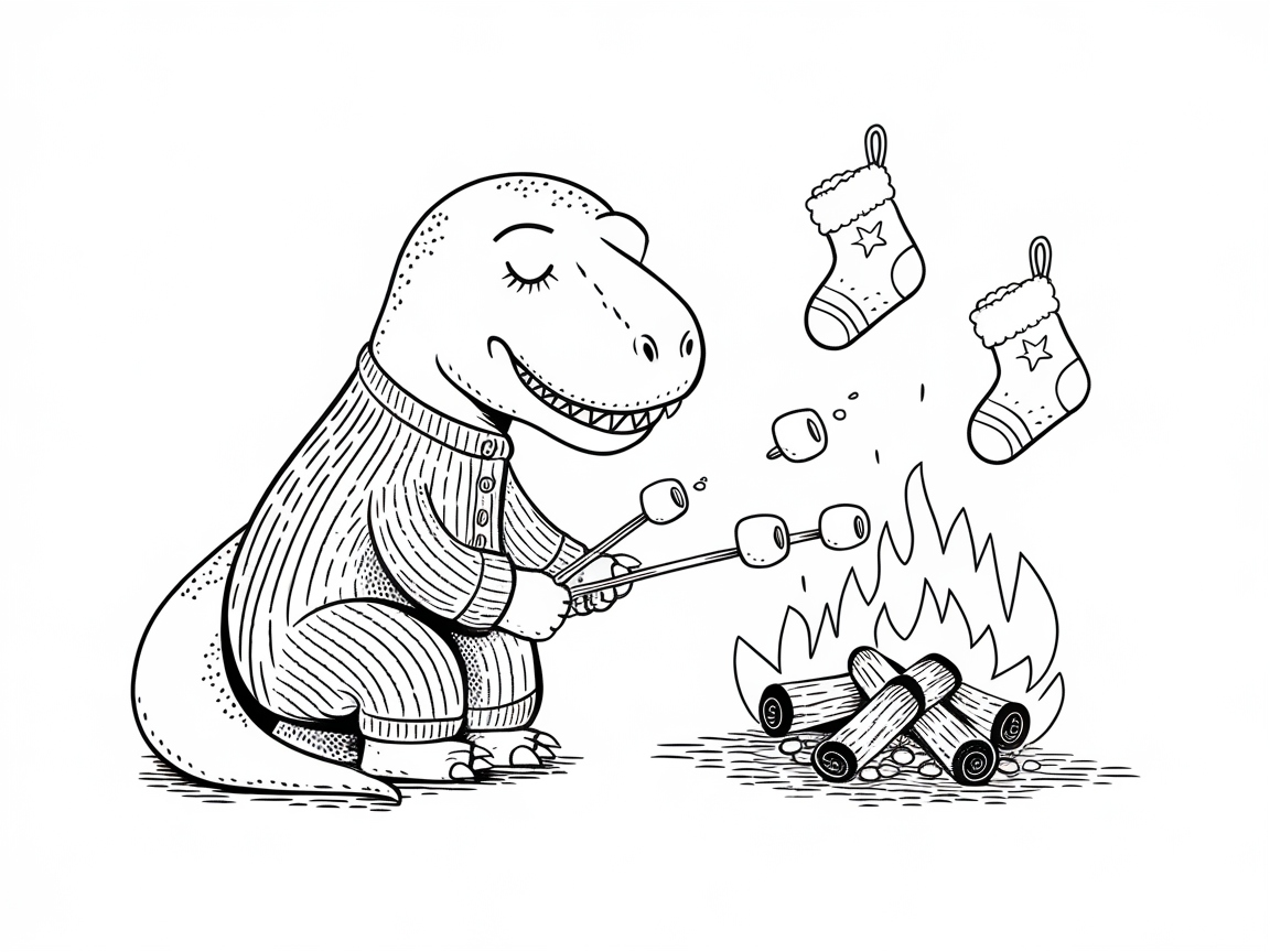 Cozy Campfire with a Holiday Dino