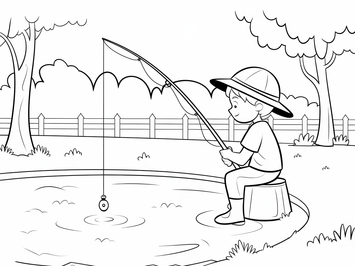 Tranquil Pond Fishing: Young Angler