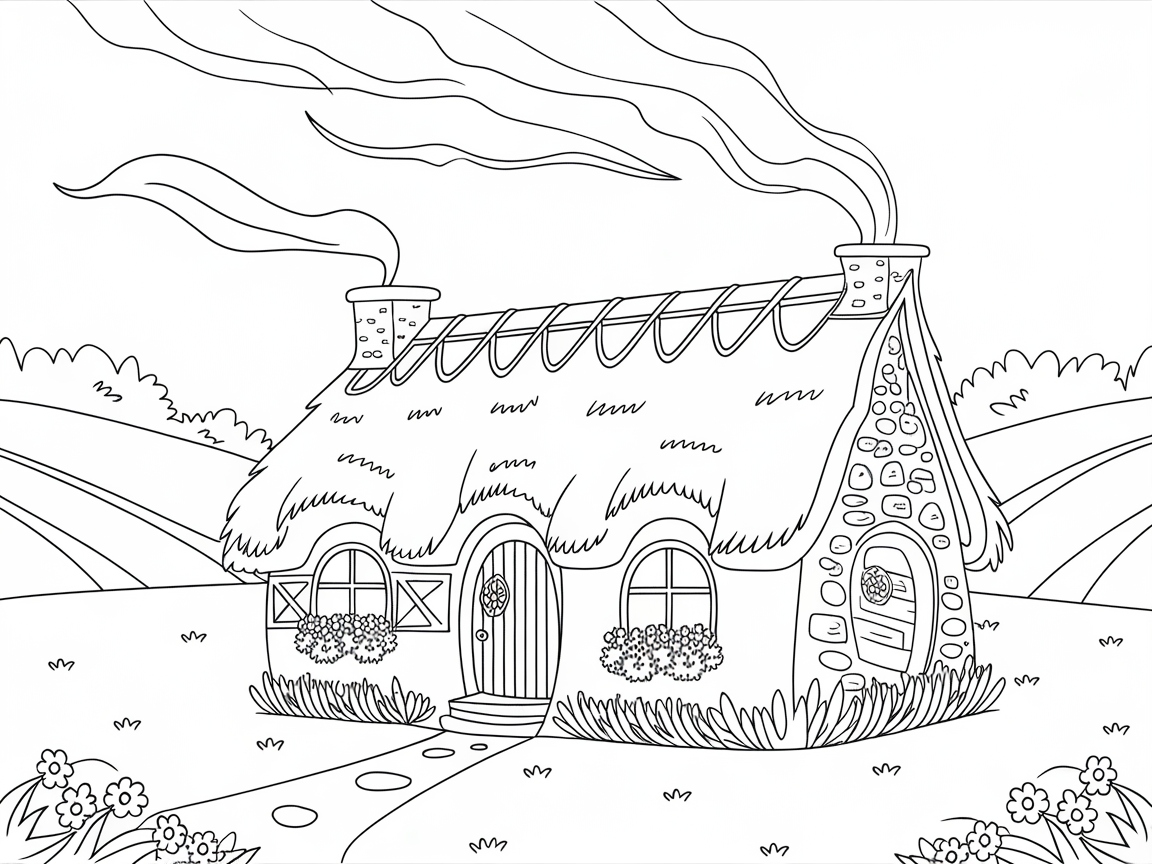 Whimsical Cottage Chimney Coloring Page