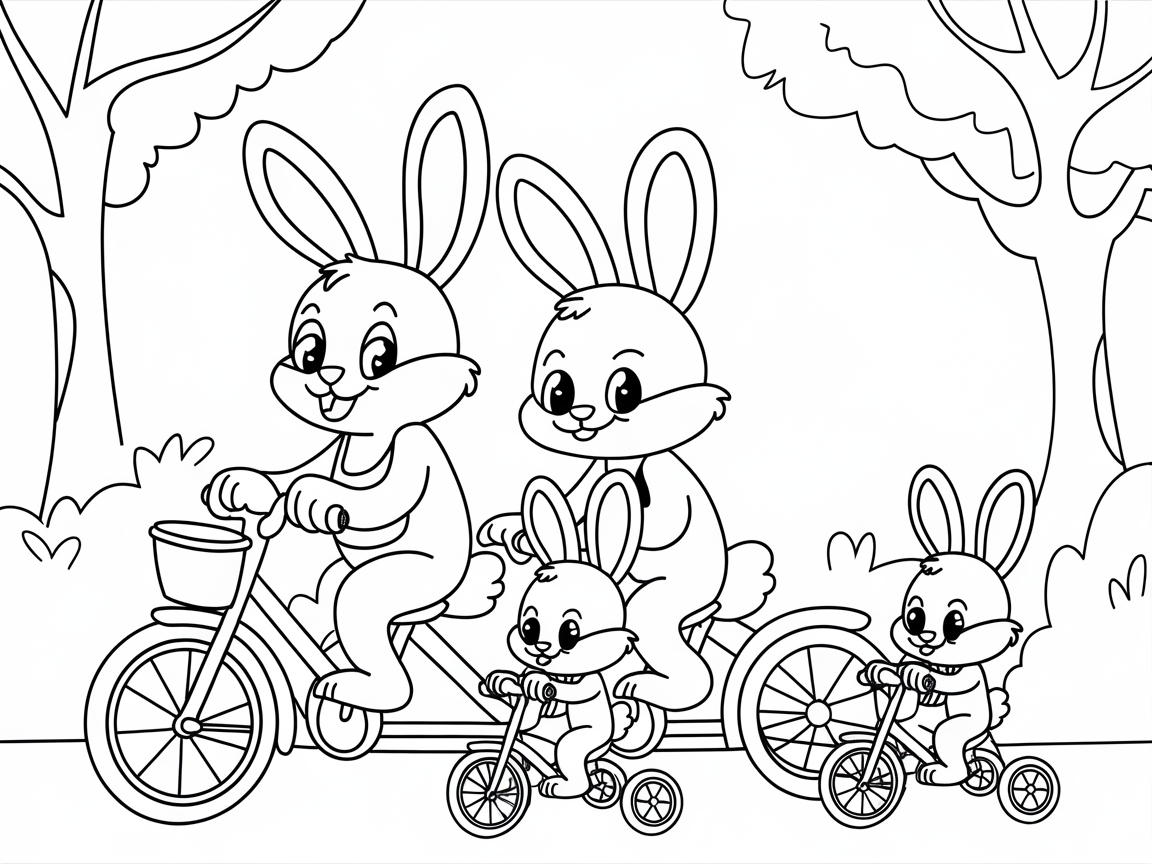 Family Bike Ride with Cheerful Bunnies