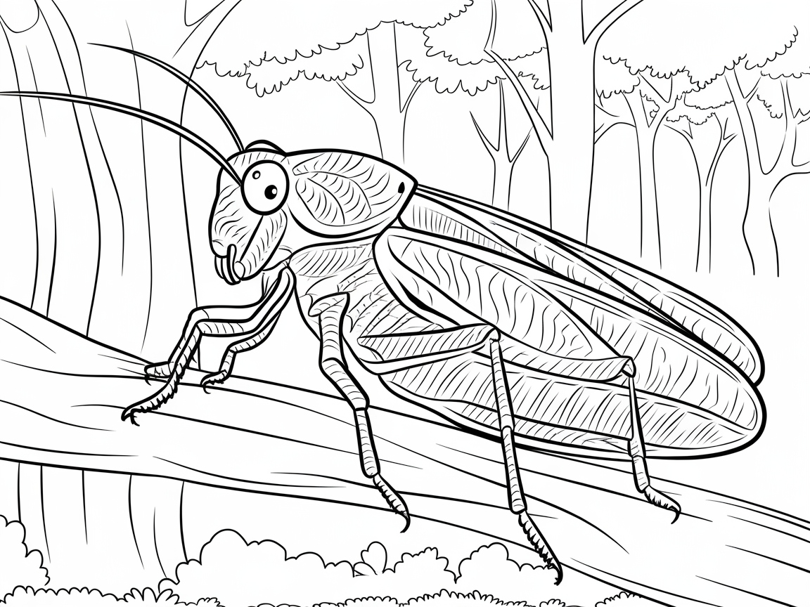 Capture Forest Life with This Intricate Grasshopper Coloring Page