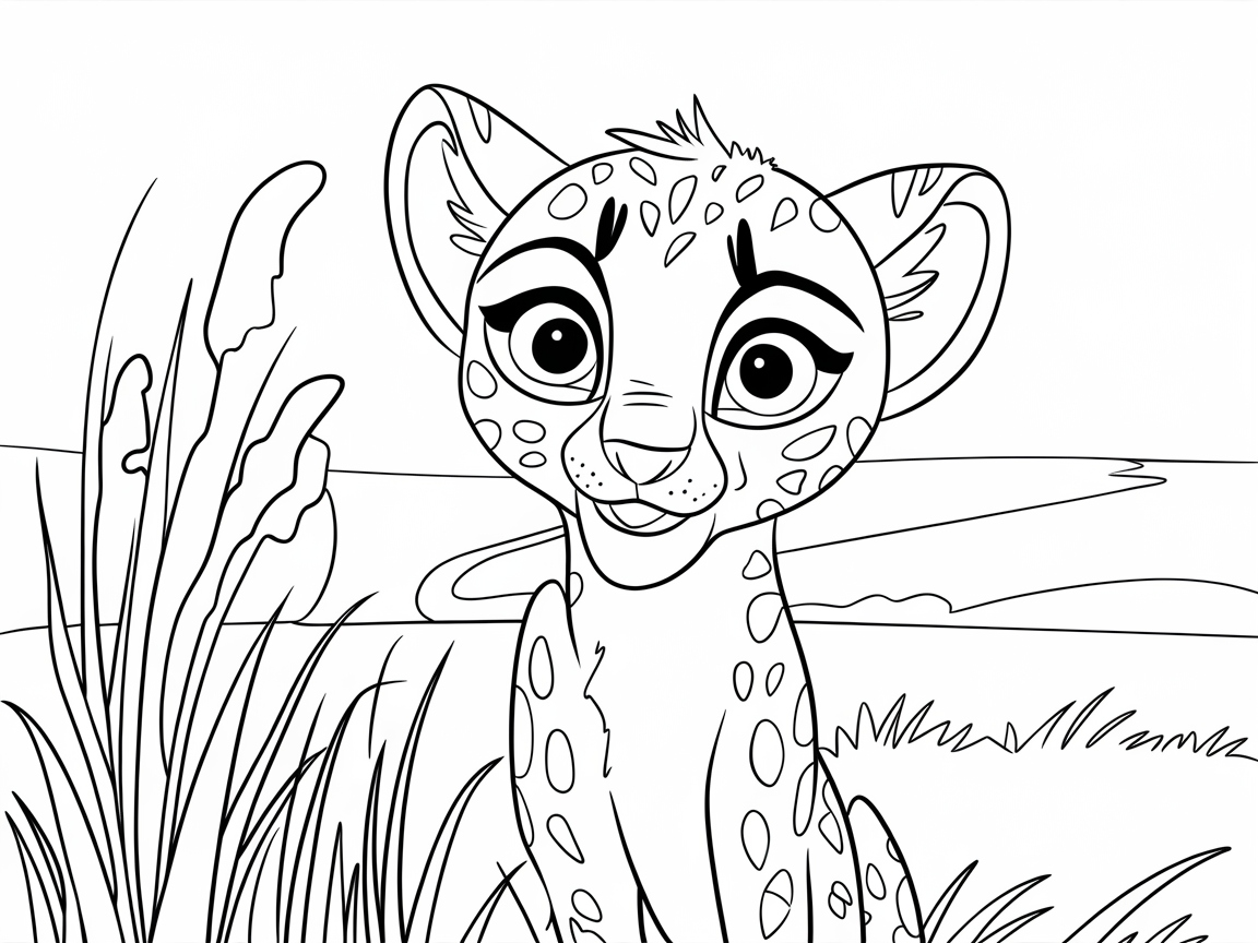 Adorable Cheetah Cub Line Art for Young Artists
