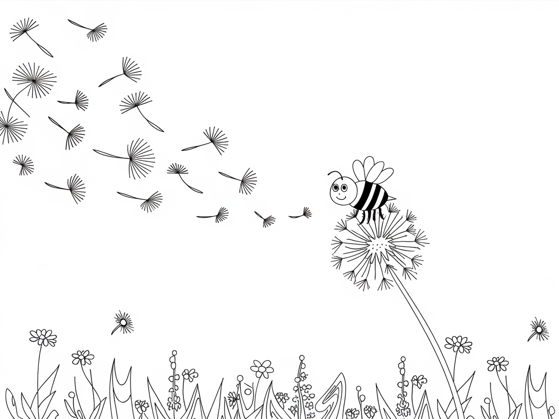 Playful Bee on a Dandelion Adventure