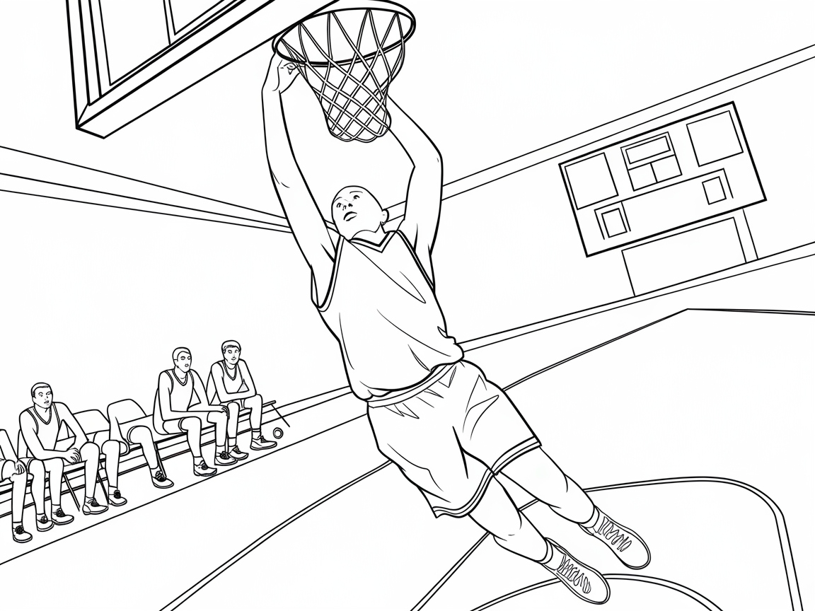 Dynamic Dunking Action Coloring Page