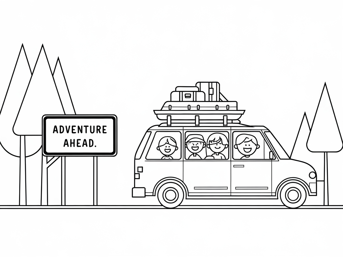 Hit the Road with This Family Adventure Coloring Page