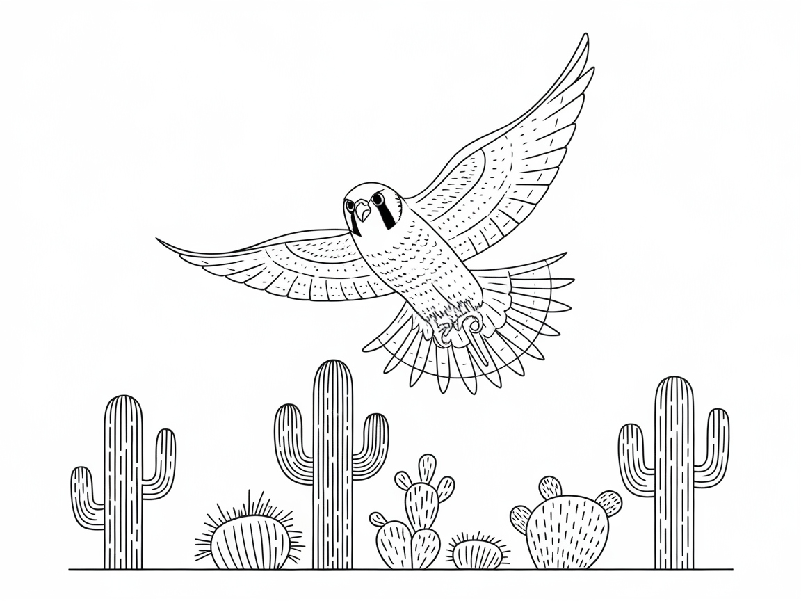 Glide Through the Desert with This Majestic Hawk Coloring Page