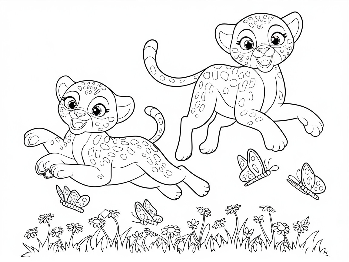 Join the Fun with These Playful Cheetah Cubs and Butterflies