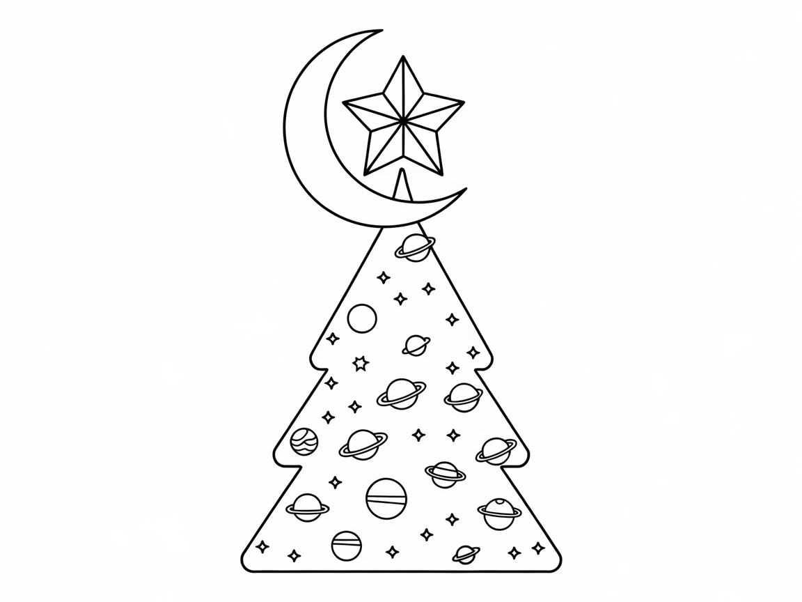 Celestial Christmas Tree with Moon and Star