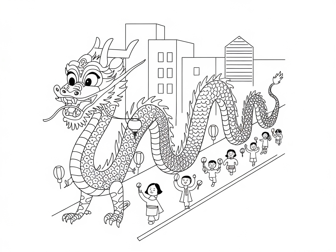 Celebrate Chinese New Year with a Festive Dragon Parade Coloring Page