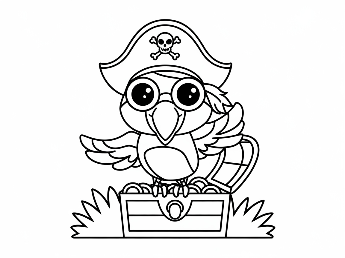 Pirate Parrot with a Treasure Chest