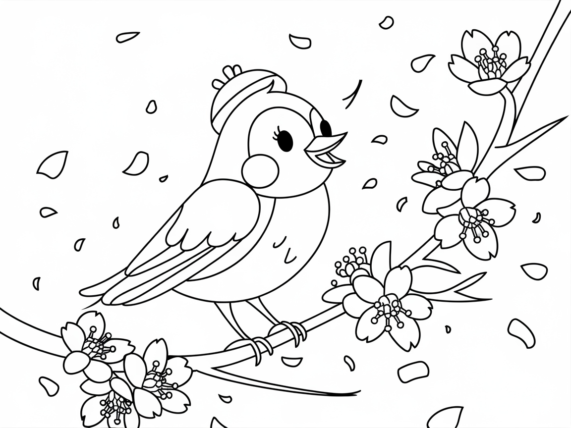 Chirpy Bird on a Blossoming Branch