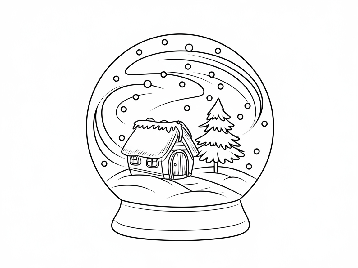 Magical Snow Globe Scene Ready for Coloring