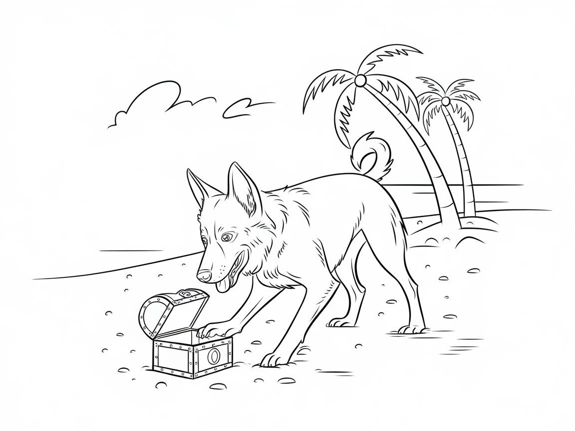 Treasure-Hunting Malinois on a Tropical Beach