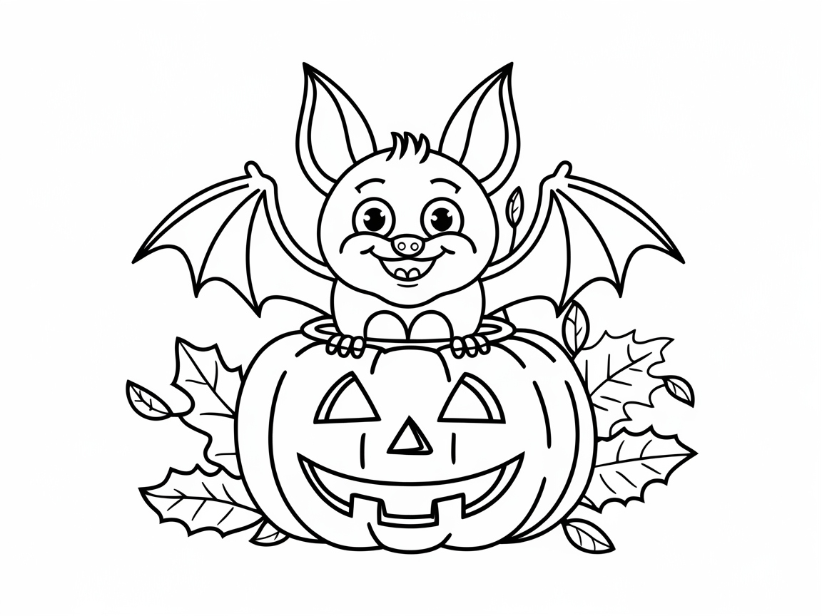 Cheerful Bat Popping Out of a Pumpkin