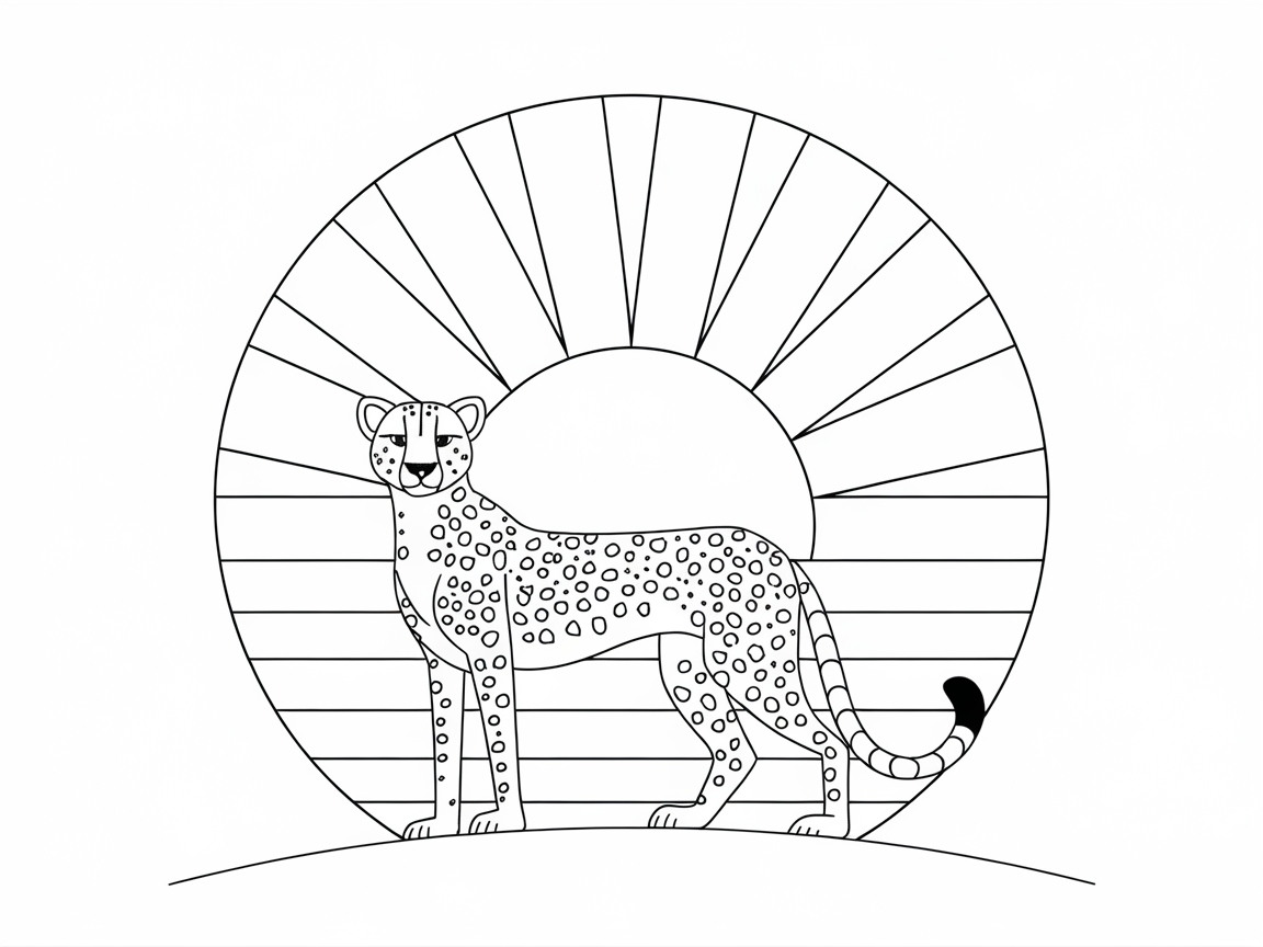 Radiant Cheetah with Geometric Sunburst