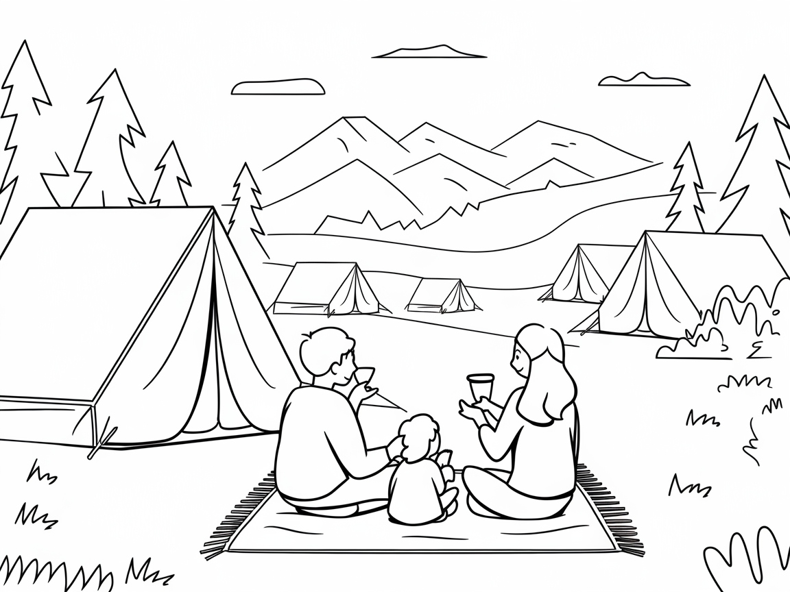 Family Picnic with a Scenic Mountain View