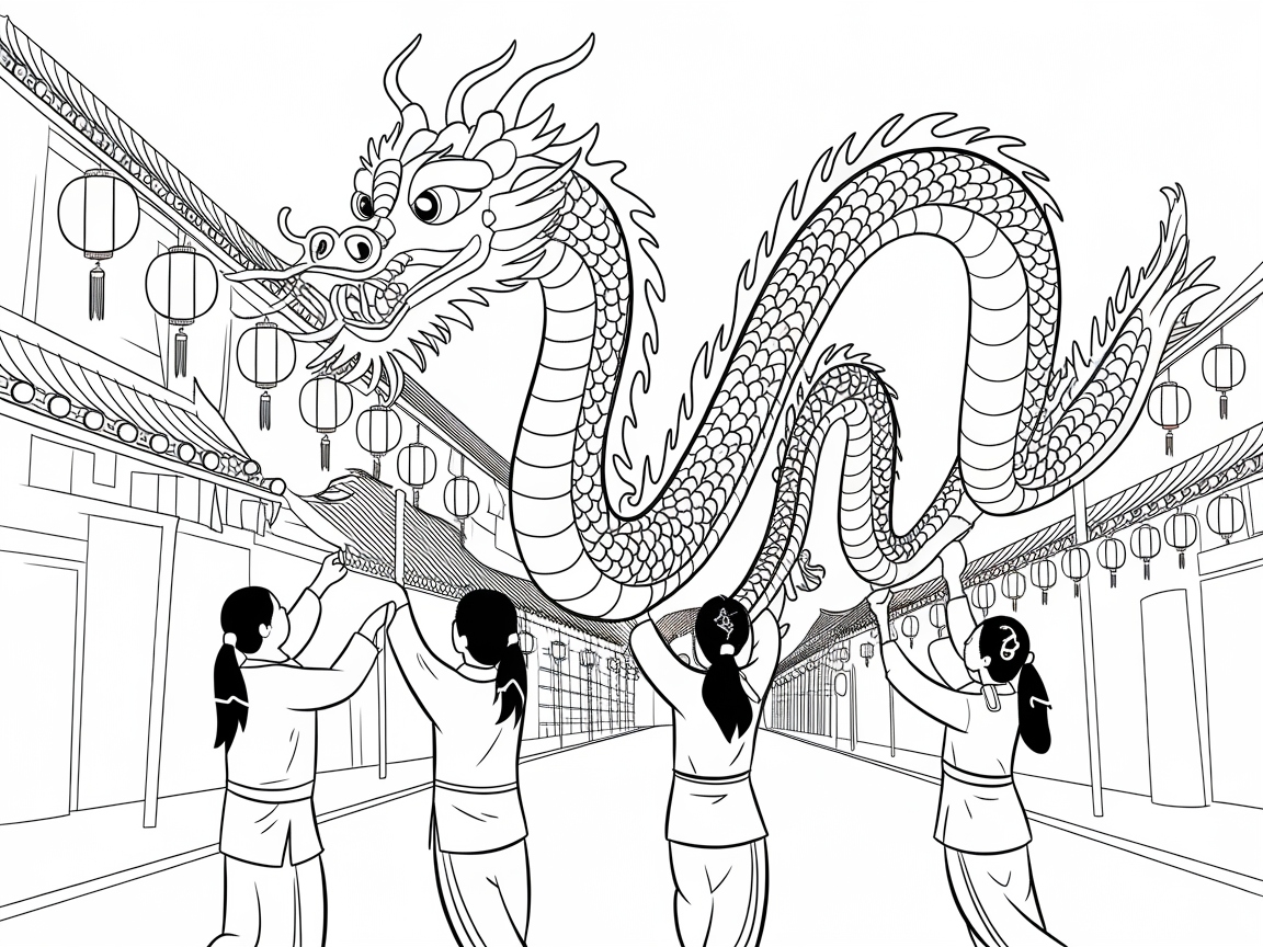 Celebrate with a Stunning Dragon Dance Coloring Page