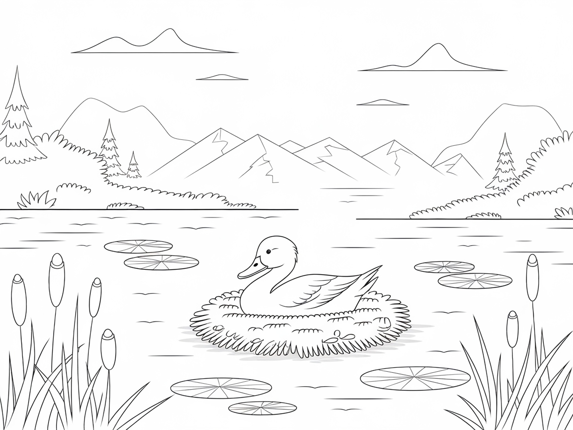 Serene Duck Nestled by a Tranquil Lake