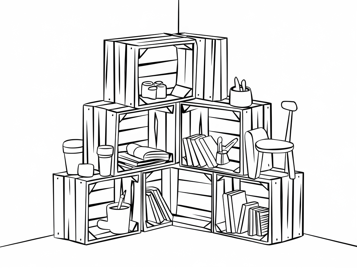 Rustic Crate Bookshelf Scene