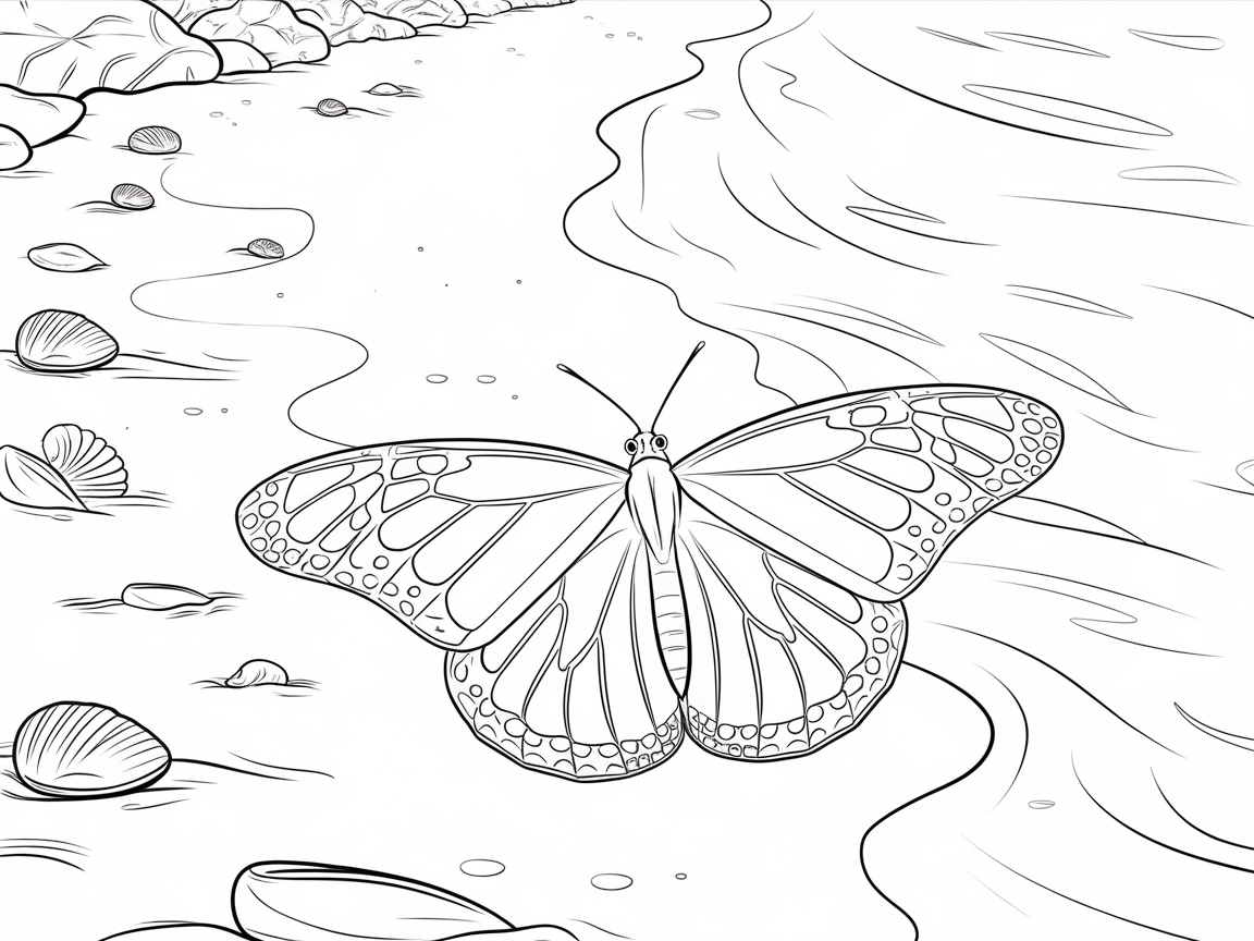 Color Your Way to a Tranquil Beach Butterfly Scene