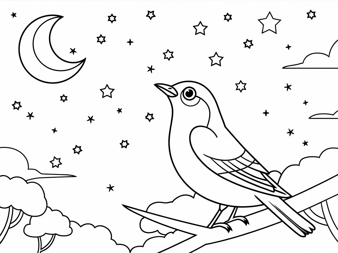 Starry Night with a Dreamy Bird Scene