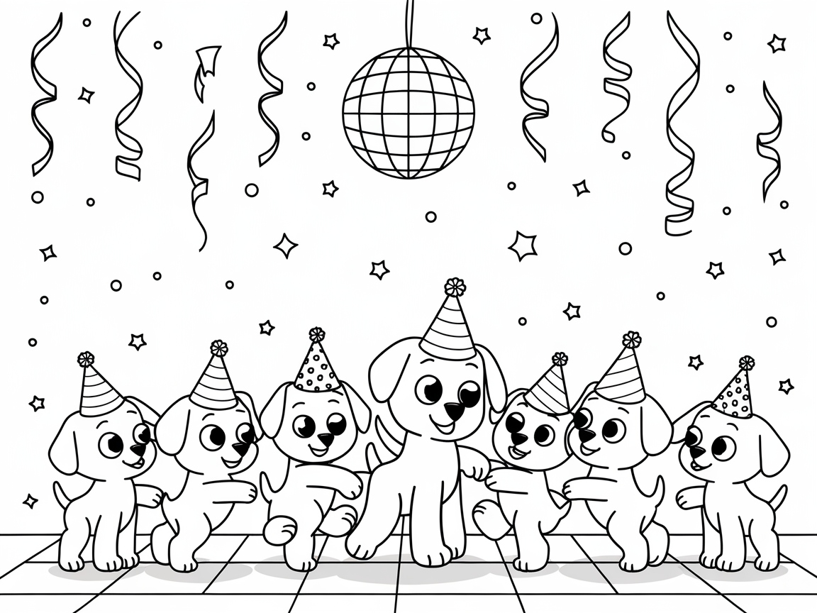Dance Party Delight: Color These Party-Ready Pups